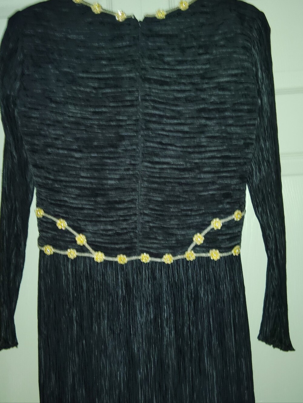 RARE Vintage Mary McFadden Couture Black Pleated 80's Gown Gold Beads Sz 4 - Picture 5 of 10